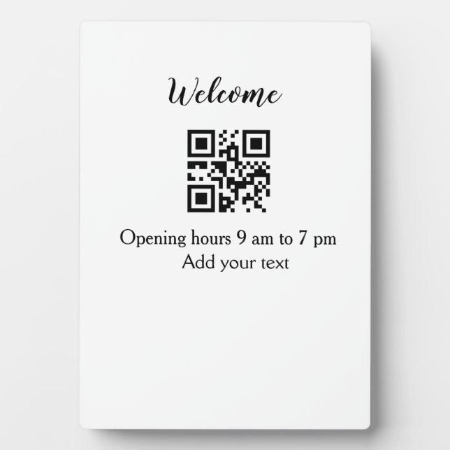 Plaque Photo Simple ouverture de bienvenue code barre QR ajoute (Devant)