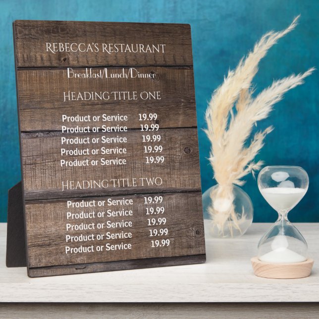 Plaque Photo Simple Rustic Wood Business Tarification/Service P (Côté)