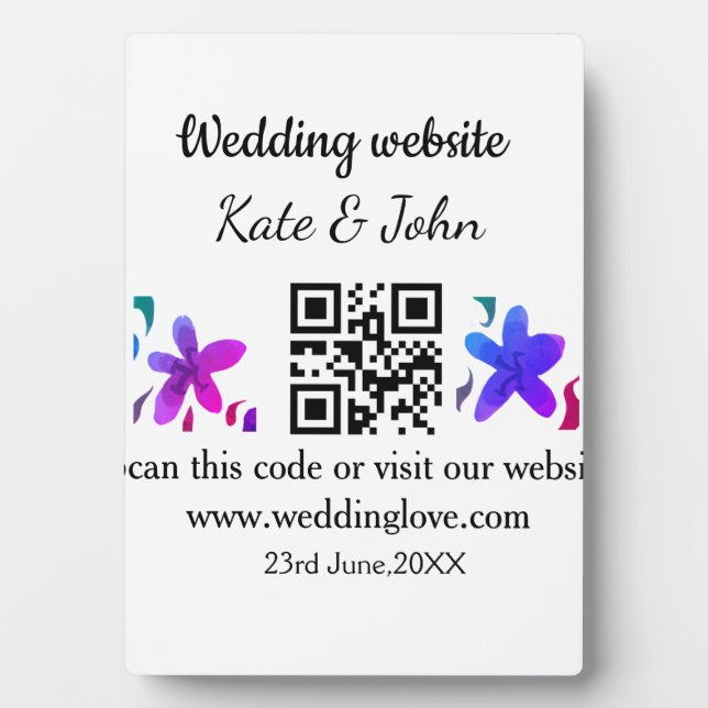 Plaque Photo Simple site web de mariage code Q R ajouter nom y (Devant)