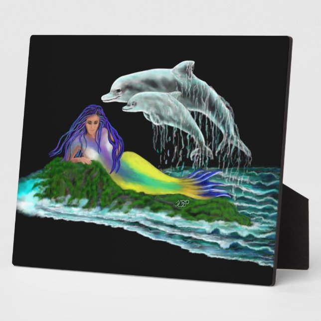 Plaque Photo Sirène avec dauphins (Côté)