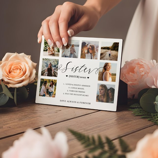 Plaque Photo Sister Définition Script Photo Collage de conserva (Sister Definition Script Photo Collage Keepsake Plaque)