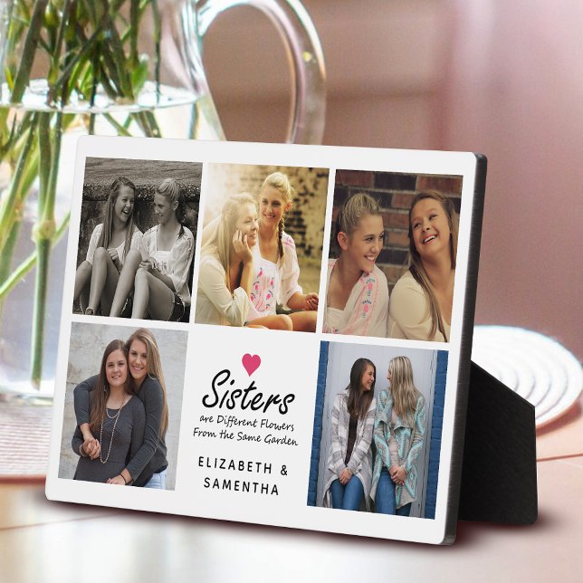 Plaque Photo Sisters Script Citation Hot Rose Heart Photo Colla (Créateur téléchargé)