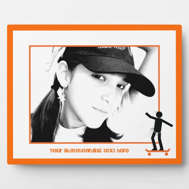 Plaque Photo Skateboardeur sur son skateboard personnalisé (Devant)