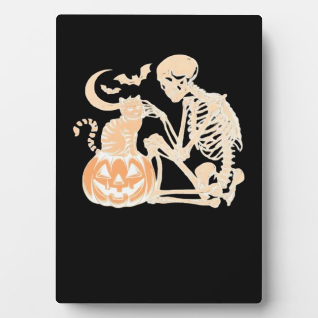 Plaque Photo Skeleton Cat Skull kitty Cute Halloween Design Cla (Devant)
