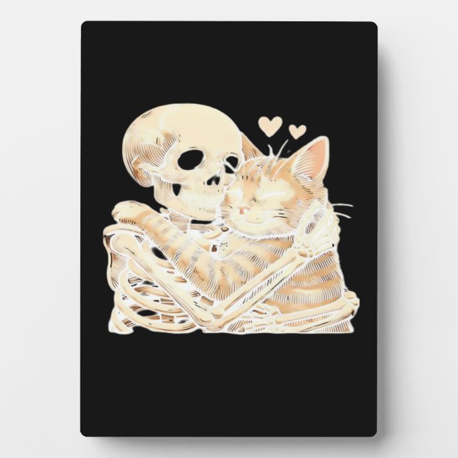 Plaque Photo Skeleton Hugging Cat Halloween Cat Lover Cat Mom D (Devant)