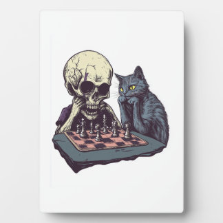 Plaque Photo Skull vs Cat � Funny Chess Battle