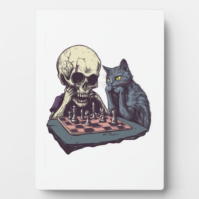 Plaque Photo Skull vs Cat � Funny Chess Battle (Devant)