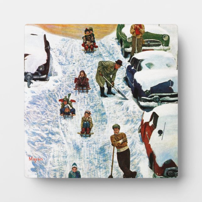 Plaque Photo Sledding and Digging Out (Devant)