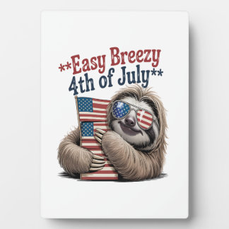 Plaque Photo Sloth Hugging Flag 4th of July