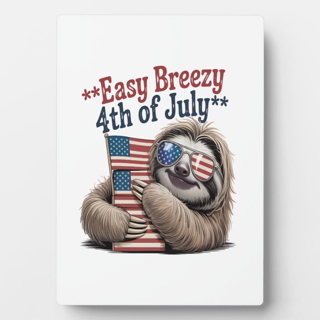 Plaque Photo Sloth Hugging Flag 4th of July (Devant)