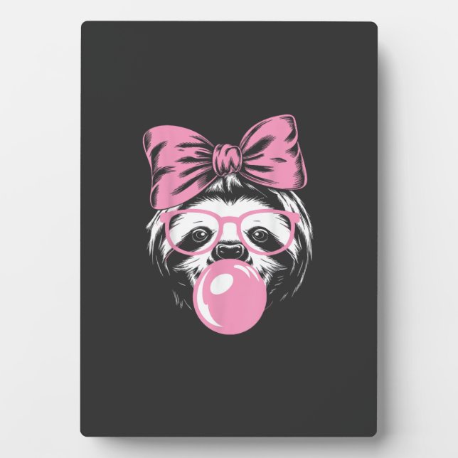 Plaque Photo Sloth Wearing Glasses and Blowing Pink Bubble Gum  (Devant)