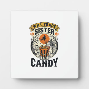 Plaque Photo Sœur d'Halloween échangera contre des bonbons Vint