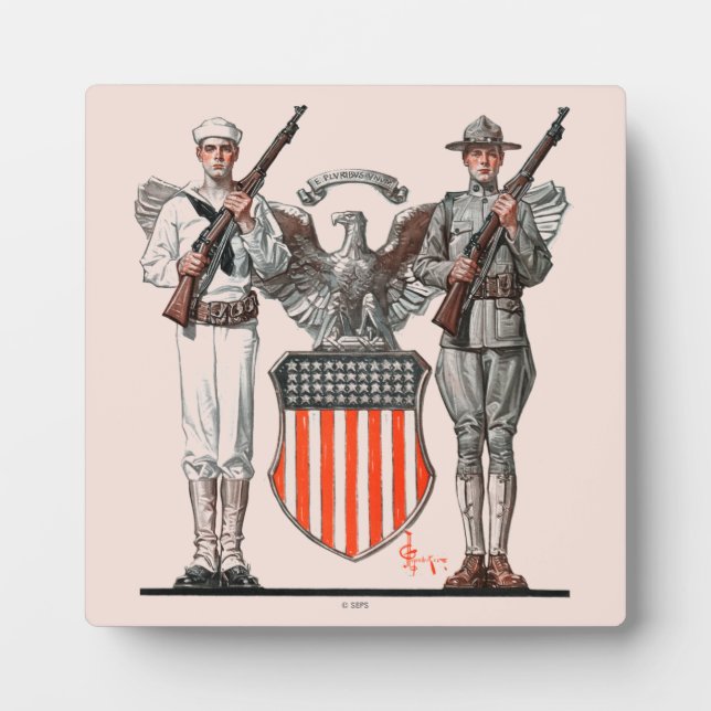 Plaque Photo Soldier, Sailor and U.S. Shield (Devant)