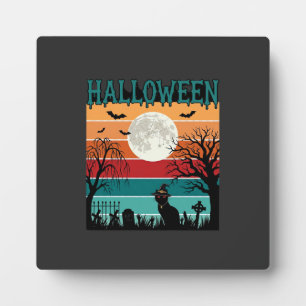Plaque Photo Sorcière de Halloween Chat Toile d'araignée Lune C