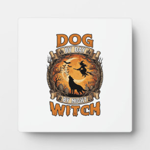 Plaque Photo Sorcière de jour Chien Nuit de Halloween Loup Lune