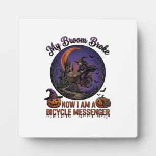 Plaque Photo Sorcière de messager de vélo cassé balai Halloween