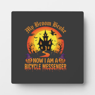 Plaque Photo Sorcière de messager de vélo d'Halloween Broom a c