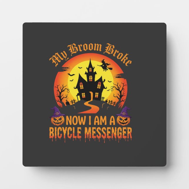 Plaque Photo Sorcière de messager de vélo d'Halloween Broom a c (Devant)