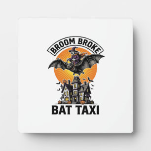 Plaque Photo Sorcière drôle Halloween Balai Cassé Chauve-souris