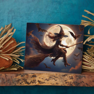 Plaque Photo Sorcière Steampunk Halloween Vol au Clair de Lune