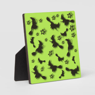 Plaque Photo Sorcière volante parmi les étoiles à Halloween nui