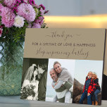 Plaque Photo Souvenir 3 Photo Collage Beige Brown Personnalisé<br><div class="desc">Créez votre propre plaque photo de souvenir en mémoire d'amour de votre personne spéciale, en utilisant 3 de vos photos les plus heureuses. Le libellé est entièrement modifiable - il se lit actuellement "merci - pour une vie d'amour et de bonheur - dormir en paix ma chérie". Le modèle photo...</div>