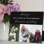 Plaque Photo Souvenir 3 Photo Collage Black Custom<br><div class="desc">Créez votre propre plaque photo de souvenir en mémoire d'amour de votre personne spéciale, en utilisant 3 de vos photos les plus heureuses. Le libellé est entièrement modifiable - il se lit actuellement "merci - pour une vie d'amour et de bonheur - dormir en paix ma chérie". Le modèle photo...</div>