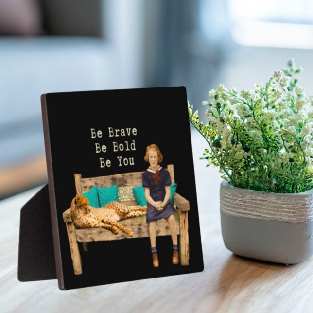 Plaque Photo Soyez Brave Écolière Vintage & Guépard Campy   (Créateur téléchargé)