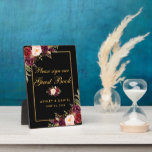 Plaque Photo Special 5x7 Burgundy Black Gold Mariage livre d'or<br><div class="desc">Aquarelle Floral Bourgogne Noir & Or Mariage Livre d'or Plaque</div>