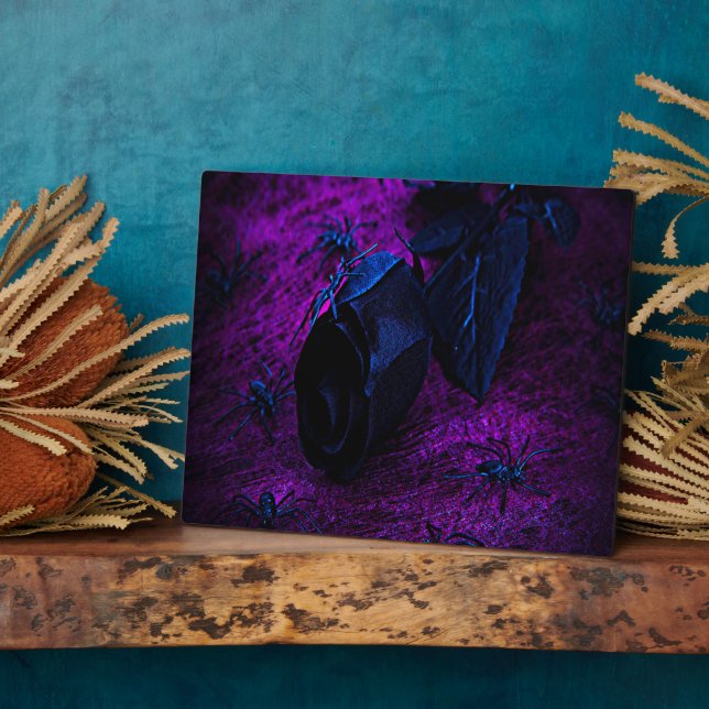 Plaque Photo Spooky Black Material Rose, Black Spiders (Côté)