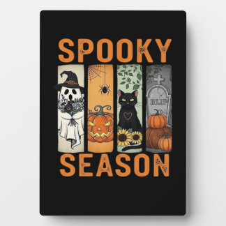 Plaque Photo Spooky Season � Cute Ghost, Black Cat, Pumpkin & H