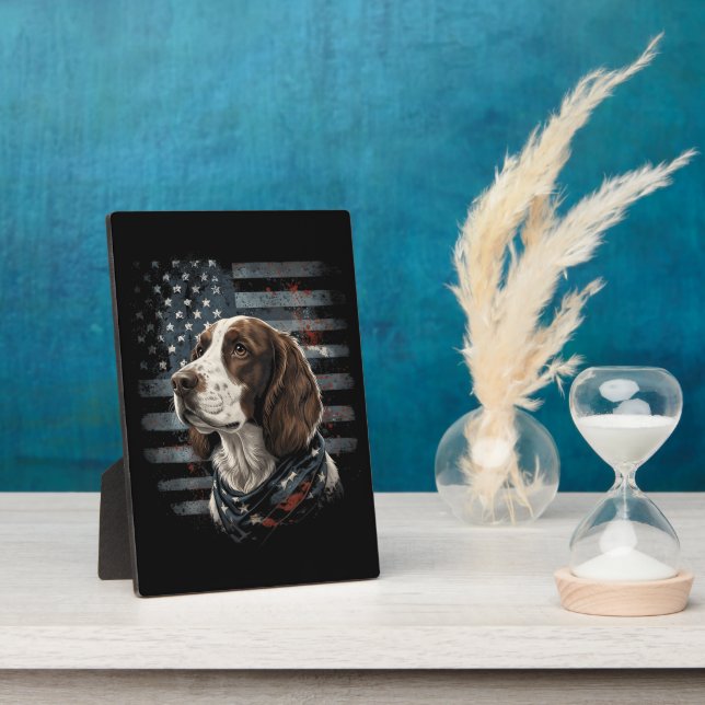 Plaque Photo Springer Spaniel Chien Drapeau Américain (Côté)