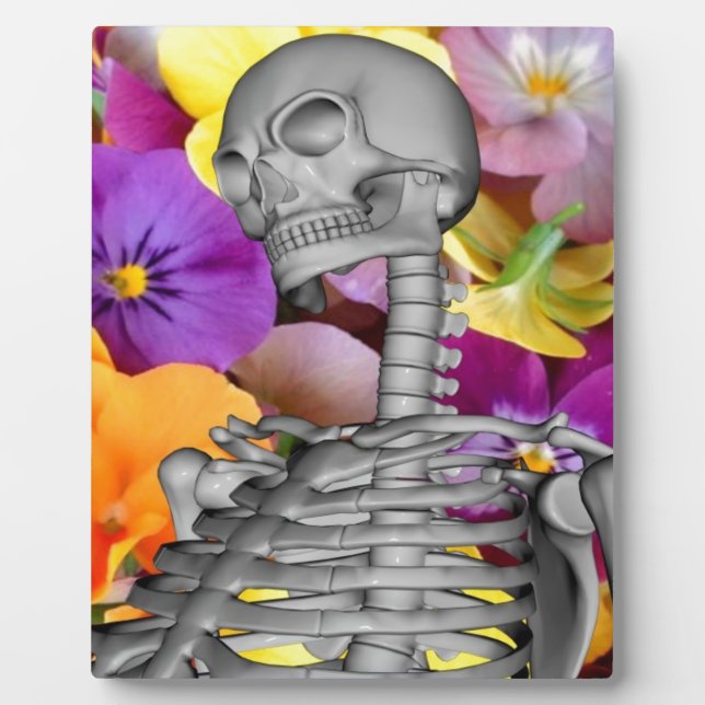 Plaque Photo Squelette avec fleurs (Devant)