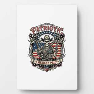 Plaque Photo Squelette Cowboy Patriotique Squelette de Patriote