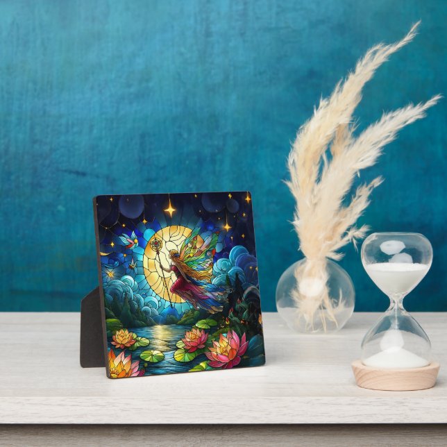 Plaque Photo Stained Glass Moonlight Flight Fairy  (Insitu)