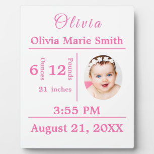Plaque Photo Statistiques de naissance Bébé fille photo Nourrit