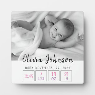 Plaque Photo Statistiques de naissance de bébé fille nouveau-né