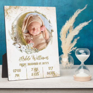 Plaque Photo Statistiques de naissance de bébé lune Boho or ave