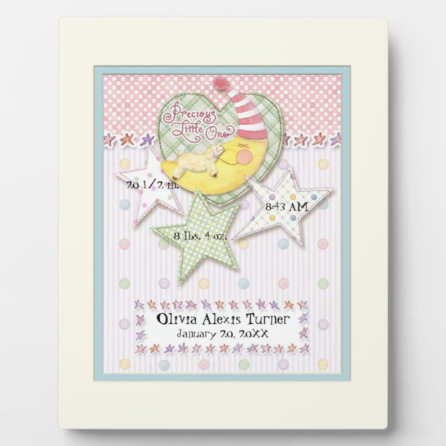 Plaque Photo Statistiques de naissance nouveau-né bébé fille aq (Devant)