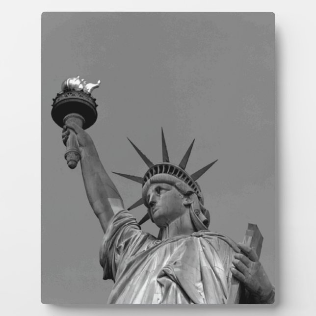 Plaque Photo Statue noire et blanche de Liberty New York (Devant)
