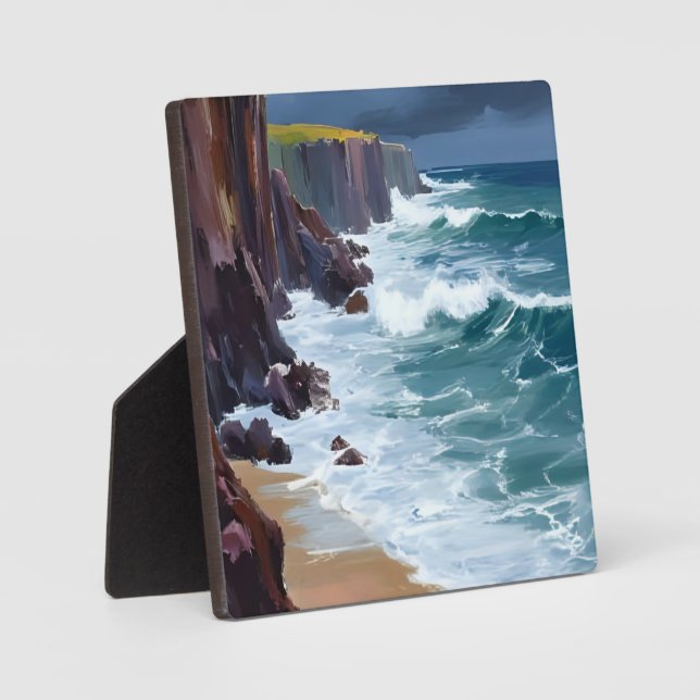Plaque Photo Stormy Shore | Plage Ocean Waves Peinture (Recto)