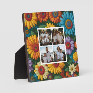 Plaque Photo Style Retro 70 coloré floral personnaliser 4 photo