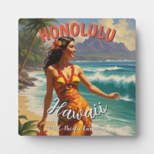 Plaque Photo Style vintage Hawaiian Travel Honolulu Mid-Pacific