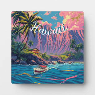 Plaque Photo Style vintage Hawaiian Travel Honolulu Mid-Pacific