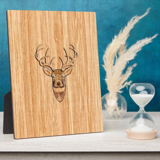 Plaque Photo Stylo Buck Buck Buck Antlers Grain en bois clair (Côté)