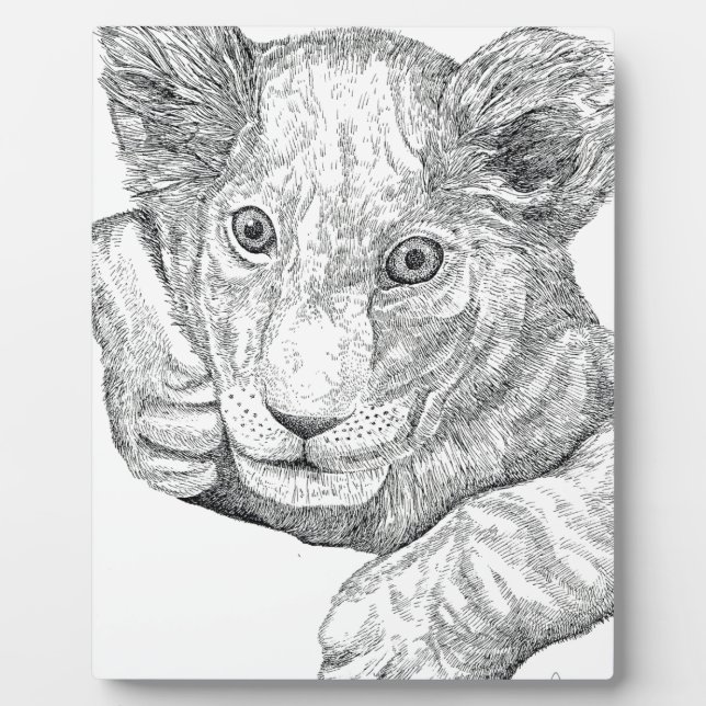 Plaque Photo Stylo Lion Cub et encre (Devant)