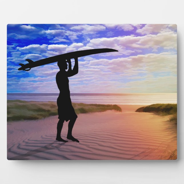Plaque Photo Sunset Surfer Sand and Clouds Art (Devant)