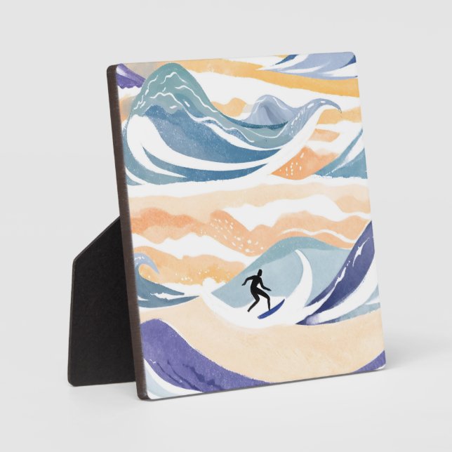 Plaque Photo Surfer sur la vague | Aquarelle contemporaine (Recto)