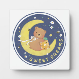 Plaque Photo Sweet Dreams : Teddy Bear & Honey Illustration