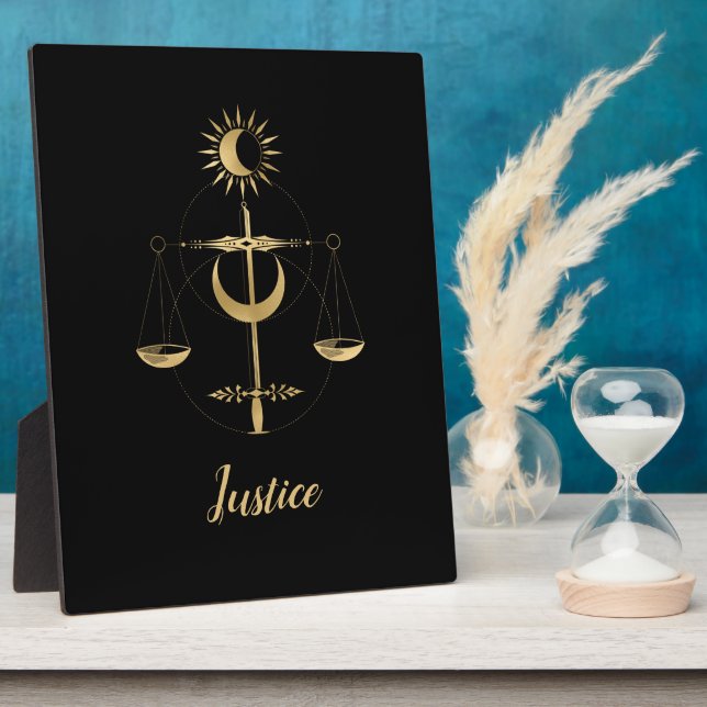 Plaque Photo Symbole de Justice du Tarot Doré (Côté)